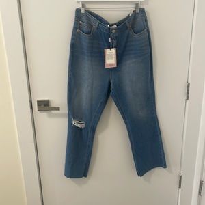 Avec Les Filles Distressed High Rise Cropped Straight Jeans